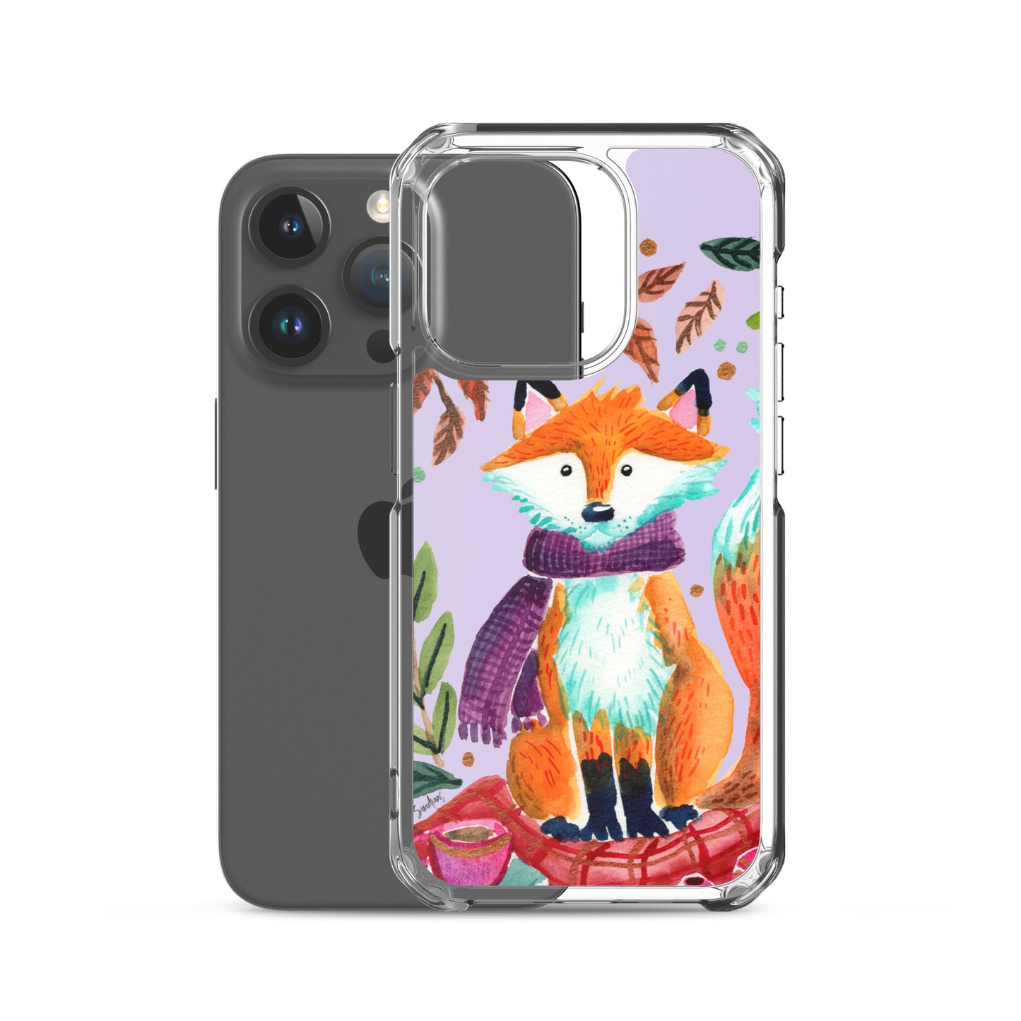 Clear Case for iPhone® - Cozy Fox Autumn Scene Purple