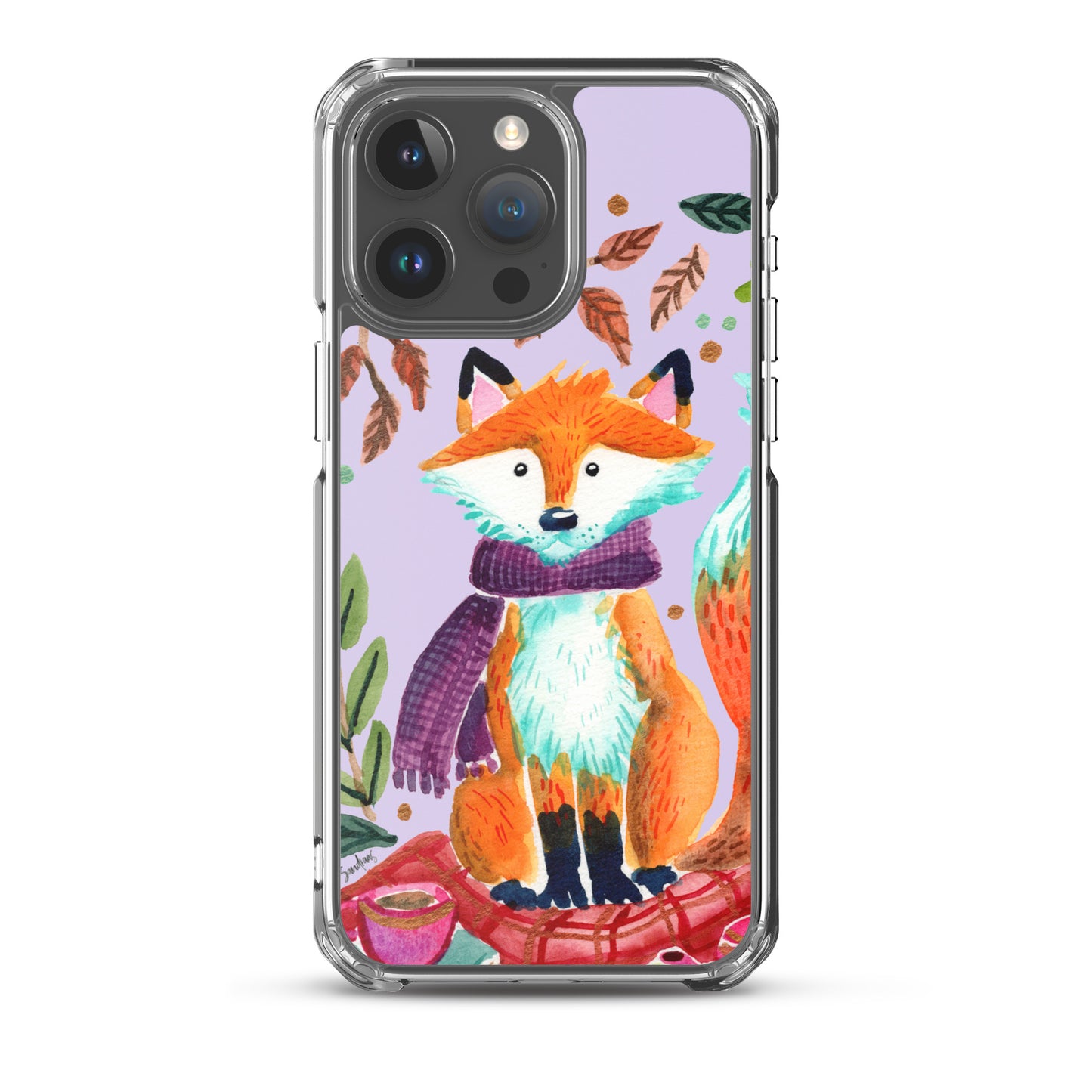 Clear Case for iPhone® - Cozy Fox Autumn Scene Purple