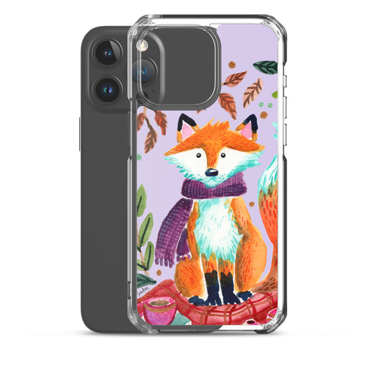 Clear Case for iPhone® - Cozy Fox Autumn Scene Purple