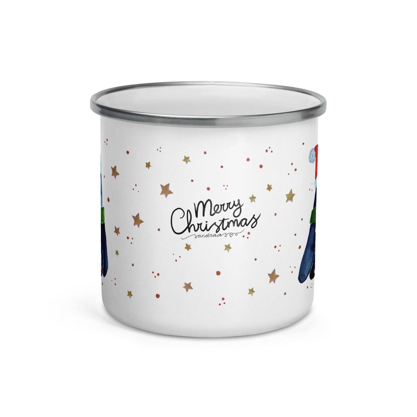 🎄 Whimsical Penguin Enamel Mug – “Merry Christmas” Watercolor Holiday Mug 🐧✨ - SANDRAAS