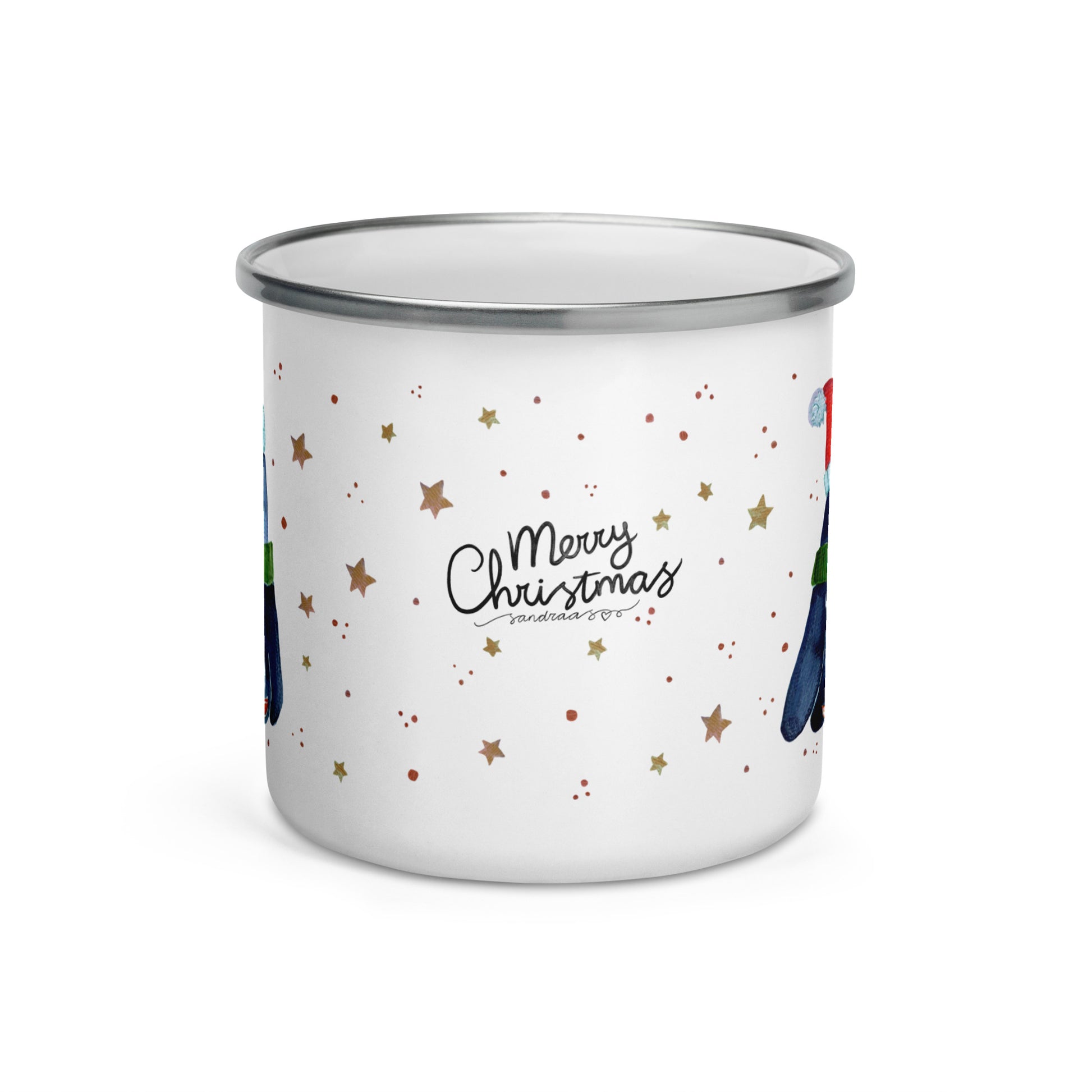🎄 Whimsical Penguin Enamel Mug – “Merry Christmas” Watercolor Holiday Mug 🐧✨ - SANDRAAS
