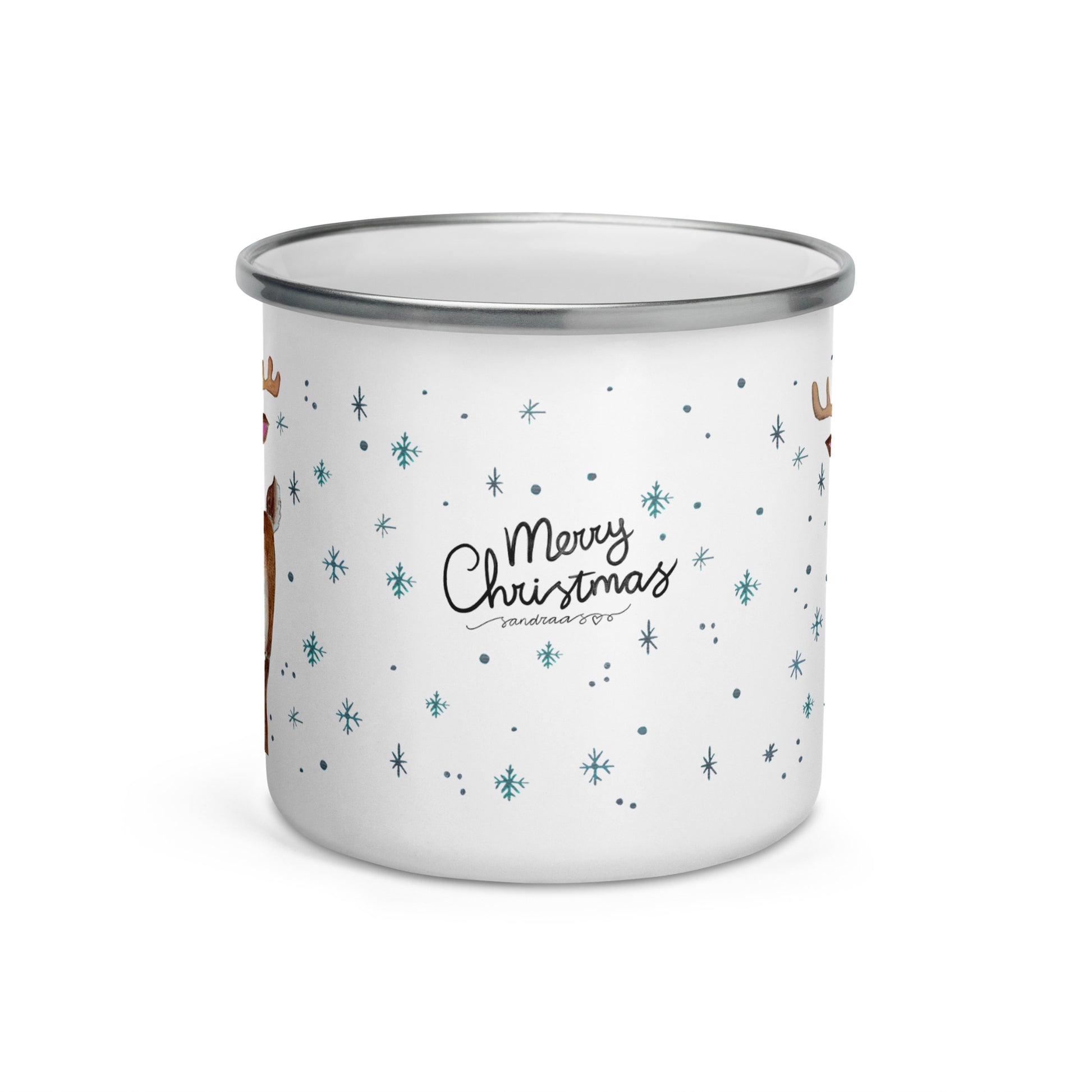 🎄 Whimsical Deer Christmas Enamel Camper Mug – Watercolor “Merry Christmas” Deer in Cozy Shawl 🦌✨ - SANDRAAS