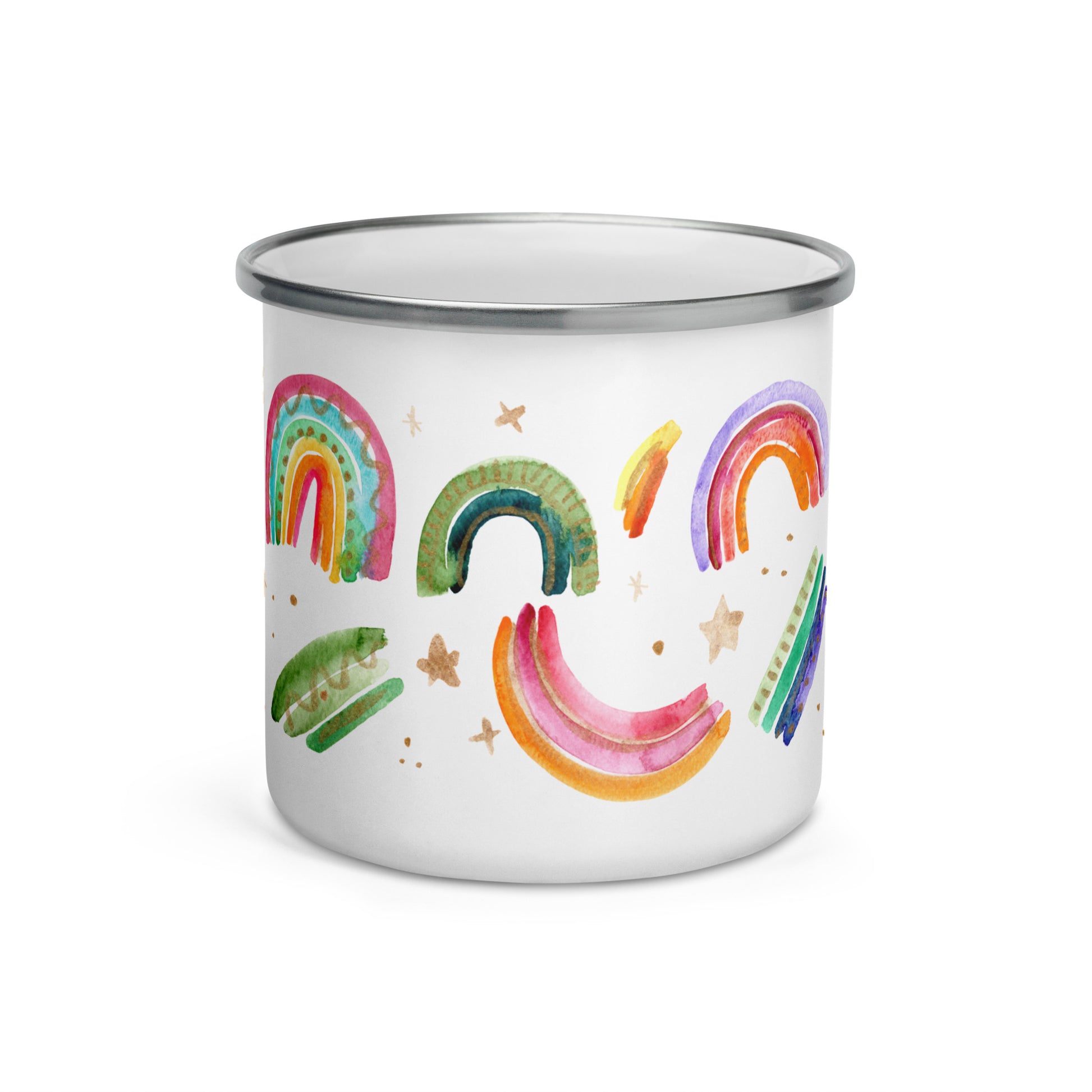 🌈✨ Happy Rainbows & Golden Stars – Enamel Mug ✨🌈 - SANDRAAS