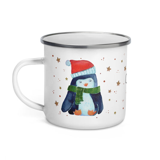 🎄 Whimsical Penguin Enamel Mug – “Merry Christmas” Watercolor Holiday Mug 🐧✨ - SANDRAAS