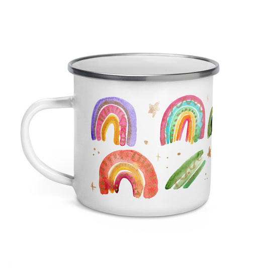 🌈✨ Happy Rainbows & Golden Stars – Enamel Mug ✨🌈 - SANDRAAS