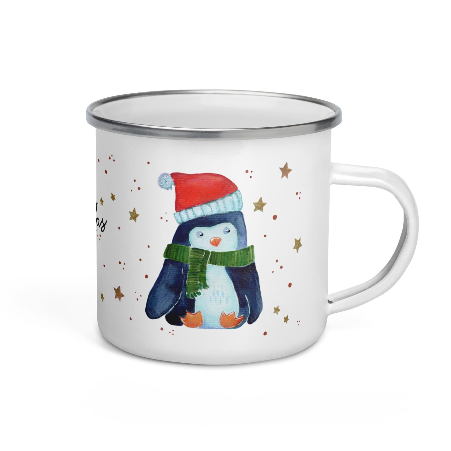 🎄 Whimsical Penguin Enamel Mug – “Merry Christmas” Watercolor Holiday Mug 🐧✨ - SANDRAAS