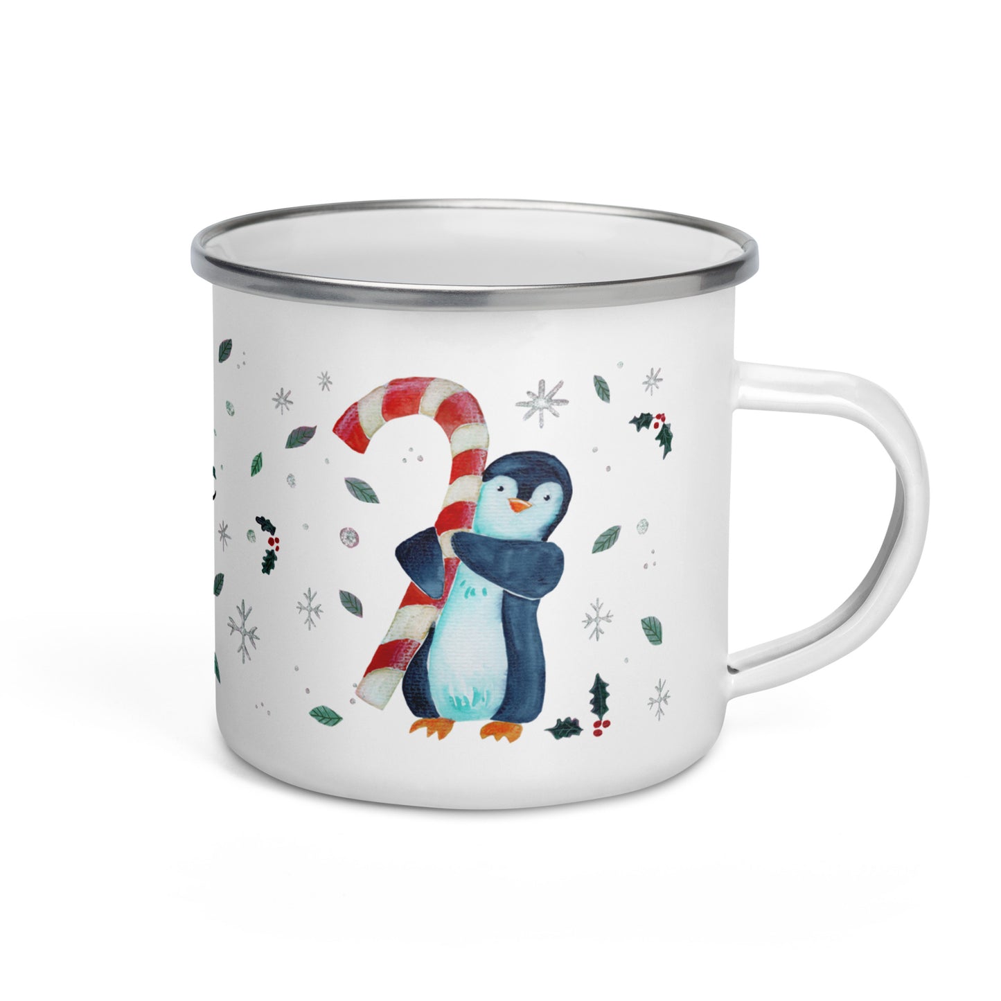 🎄 Whimsical Penguin Christmas Enamel Mug – Watercolor “Merry Christmas” Candy Cane Camper Mug 🐧✨ - SANDRAAS