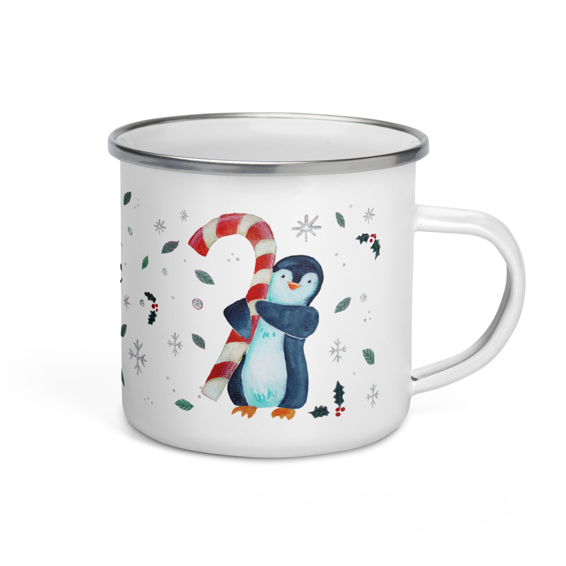 🎄 Whimsical Penguin Christmas Enamel Mug – Watercolor “Merry Christmas” Candy Cane Camper Mug 🐧✨ - SANDRAAS