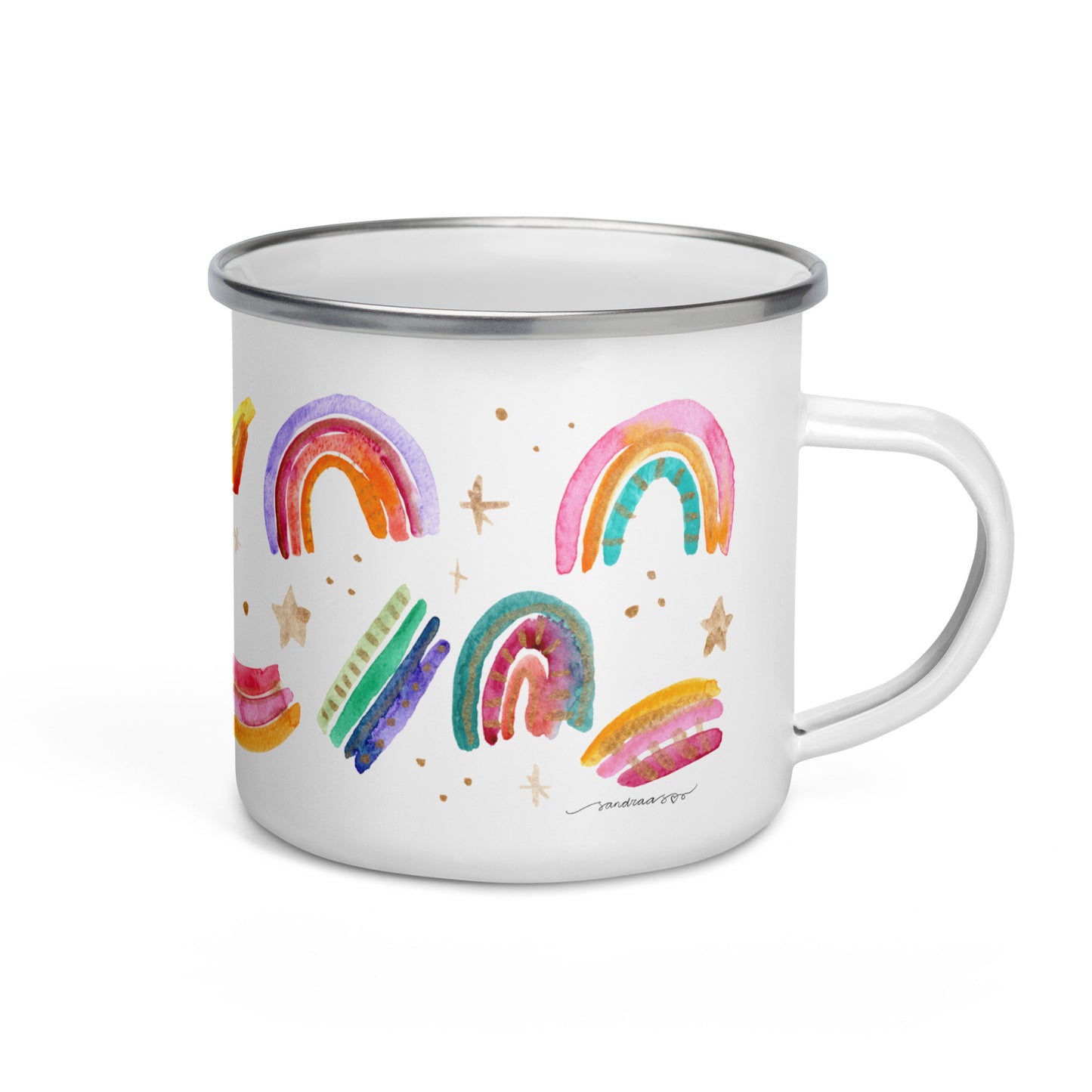 🌈✨ Happy Rainbows & Golden Stars – Enamel Mug ✨🌈 - SANDRAAS