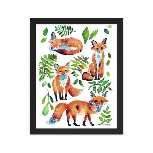 Framed poster - Watercolor Foxes