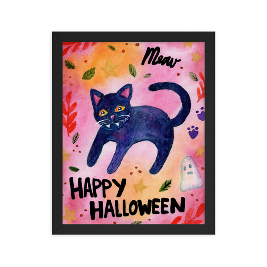 Framed poster - Halloween Black Cat Meow