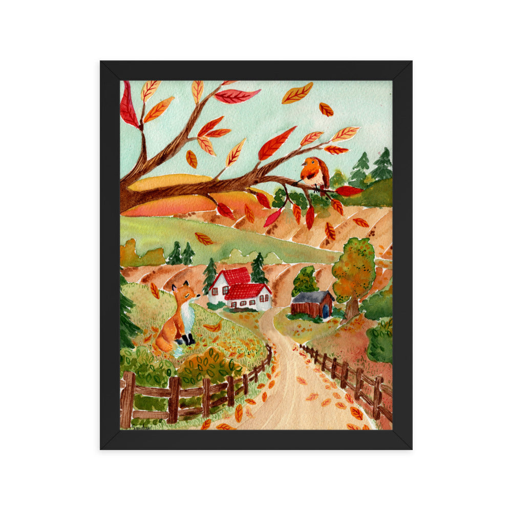 Framed poster - Autumn Scene with Fox & Robin