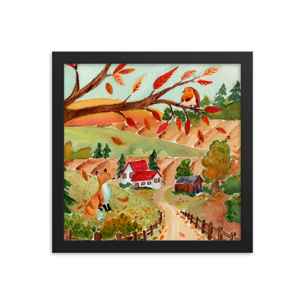 Framed poster - Autumn Scene with Fox & Robin