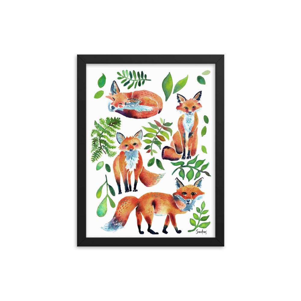 Framed poster - Watercolor Foxes