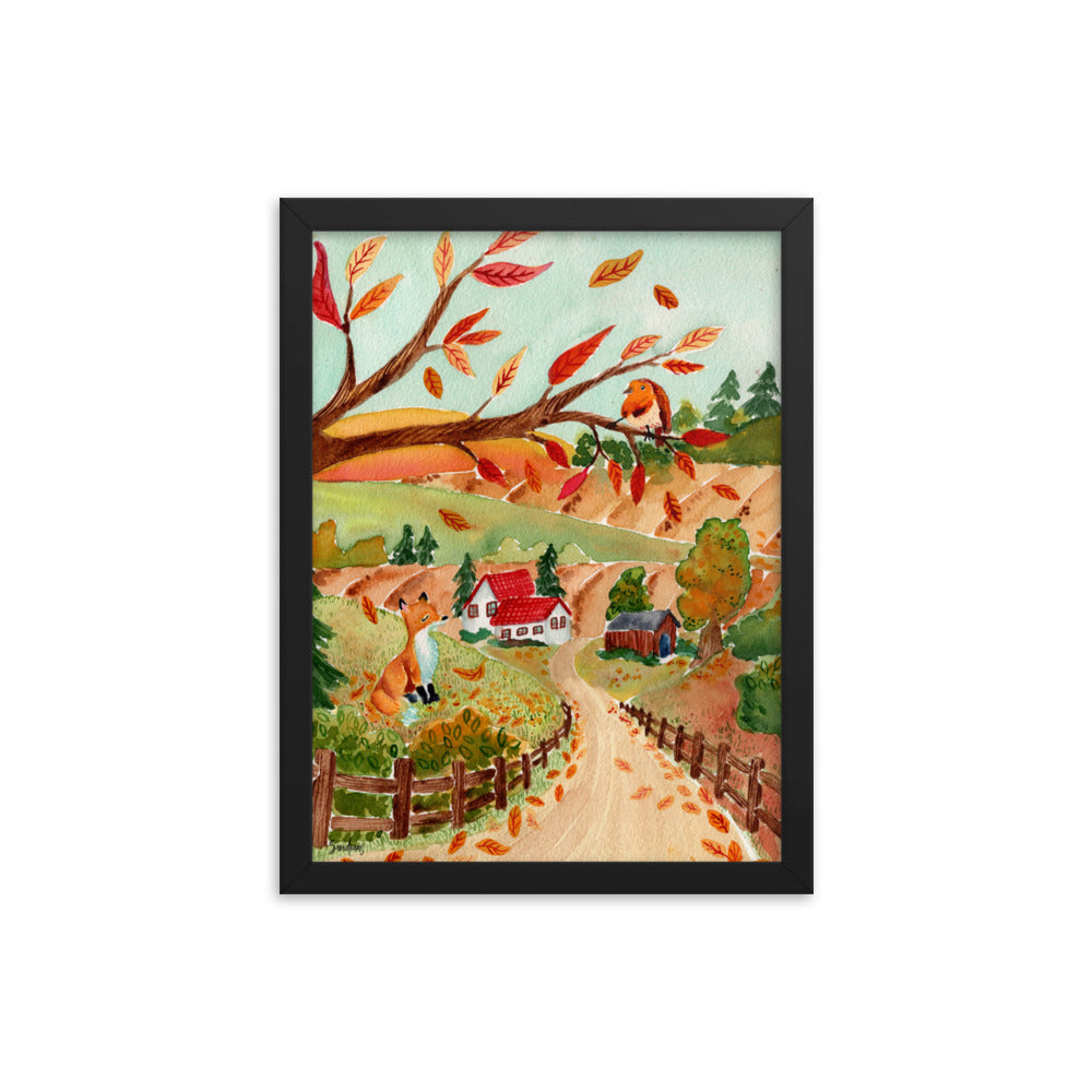 Framed poster - Autumn Scene with Fox & Robin