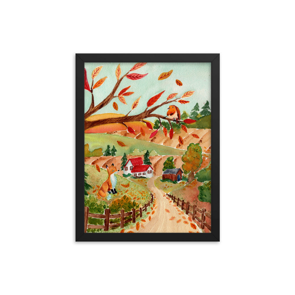 Framed poster - Autumn Scene with Fox & Robin