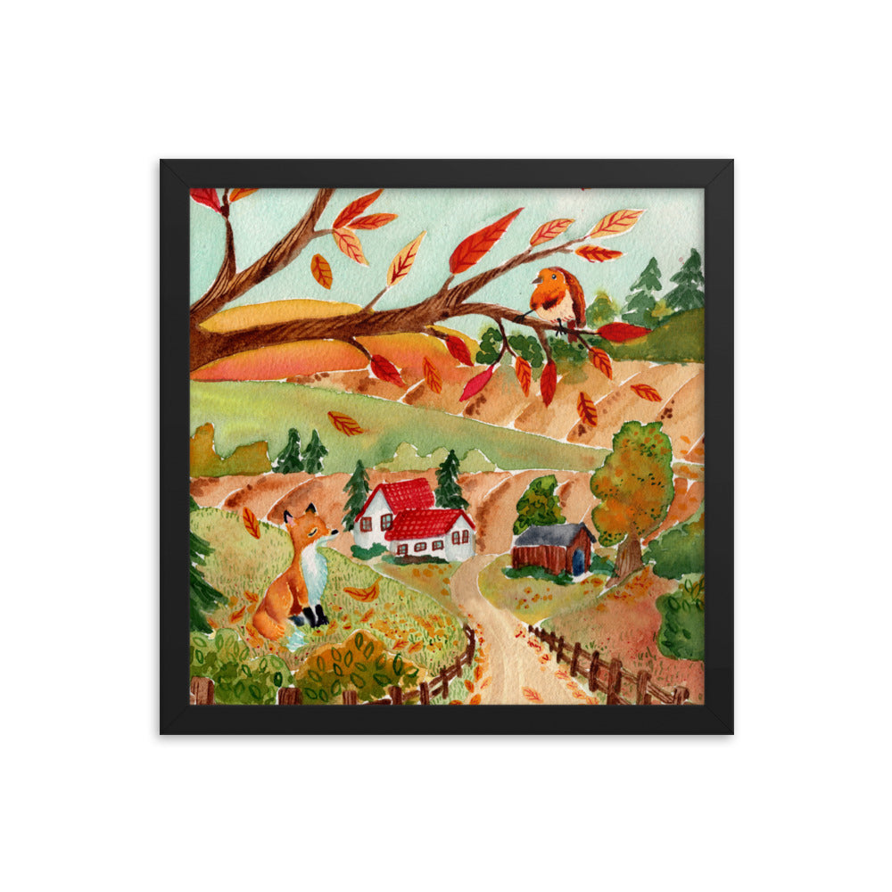 Framed poster - Autumn Scene with Fox & Robin