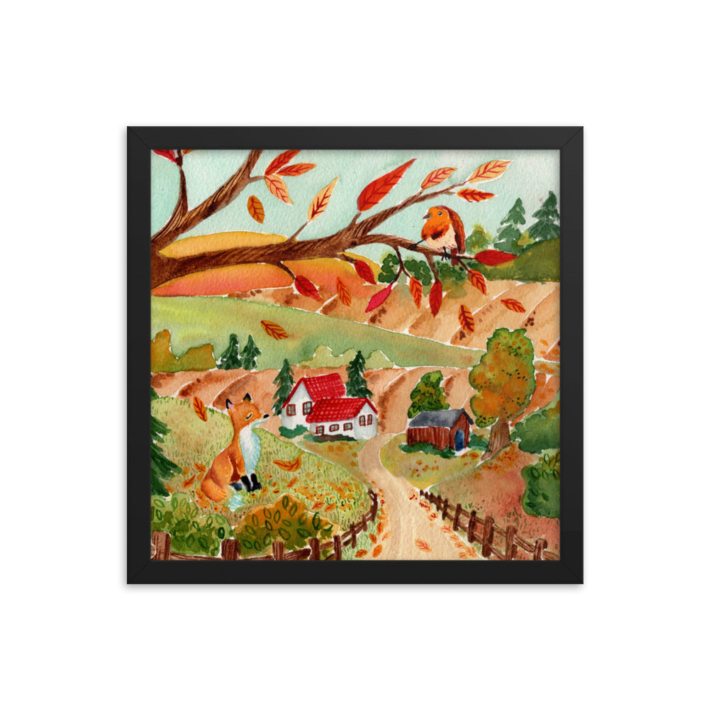 Framed poster - Autumn Scene with Fox & Robin