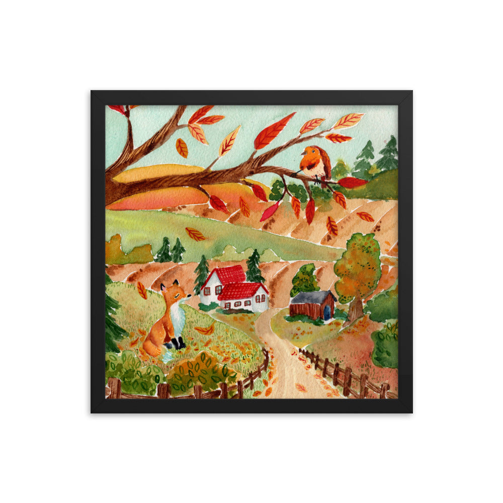 Framed poster - Autumn Scene with Fox & Robin