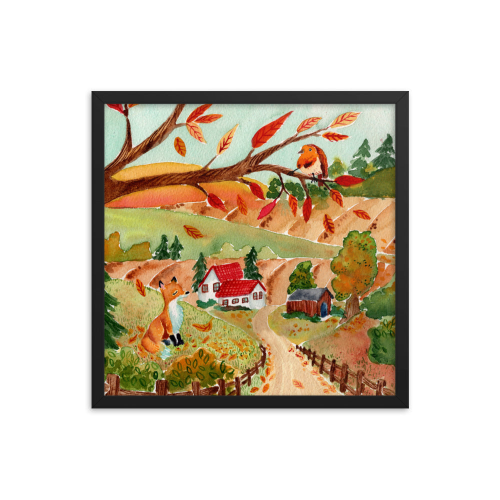 Framed poster - Autumn Scene with Fox & Robin