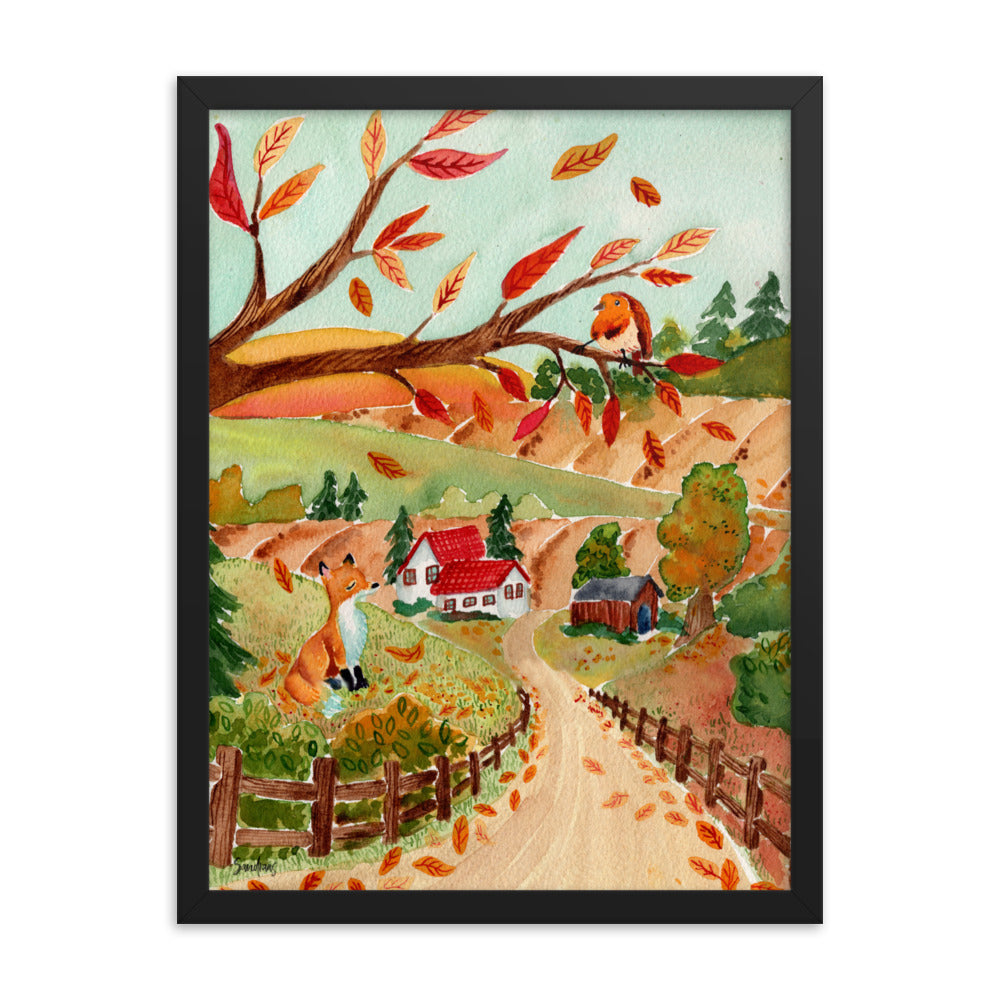 Framed poster - Autumn Scene with Fox & Robin