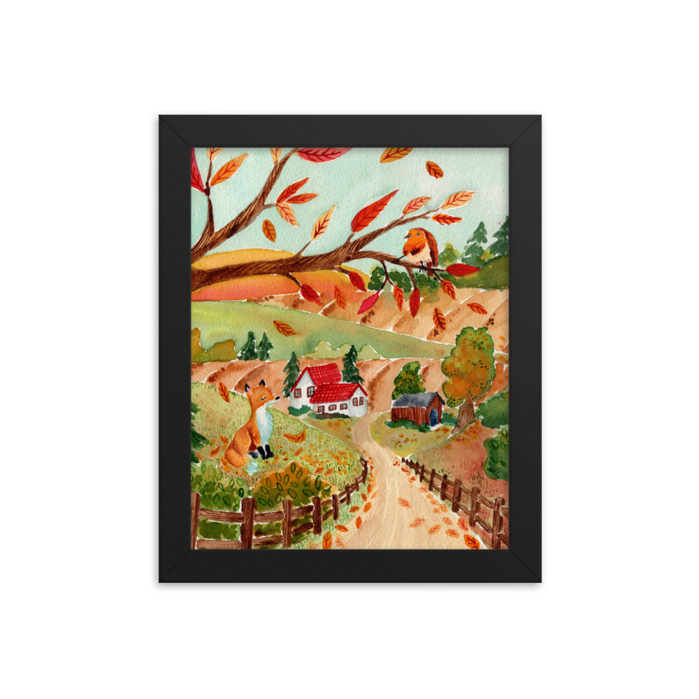 Framed poster - Autumn Scene with Fox & Robin