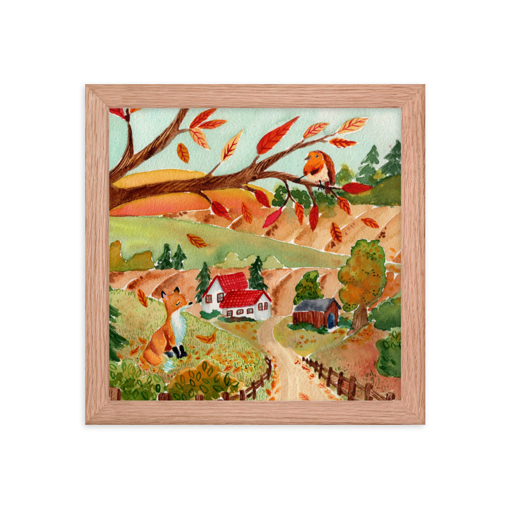 Framed poster - Autumn Scene with Fox & Robin