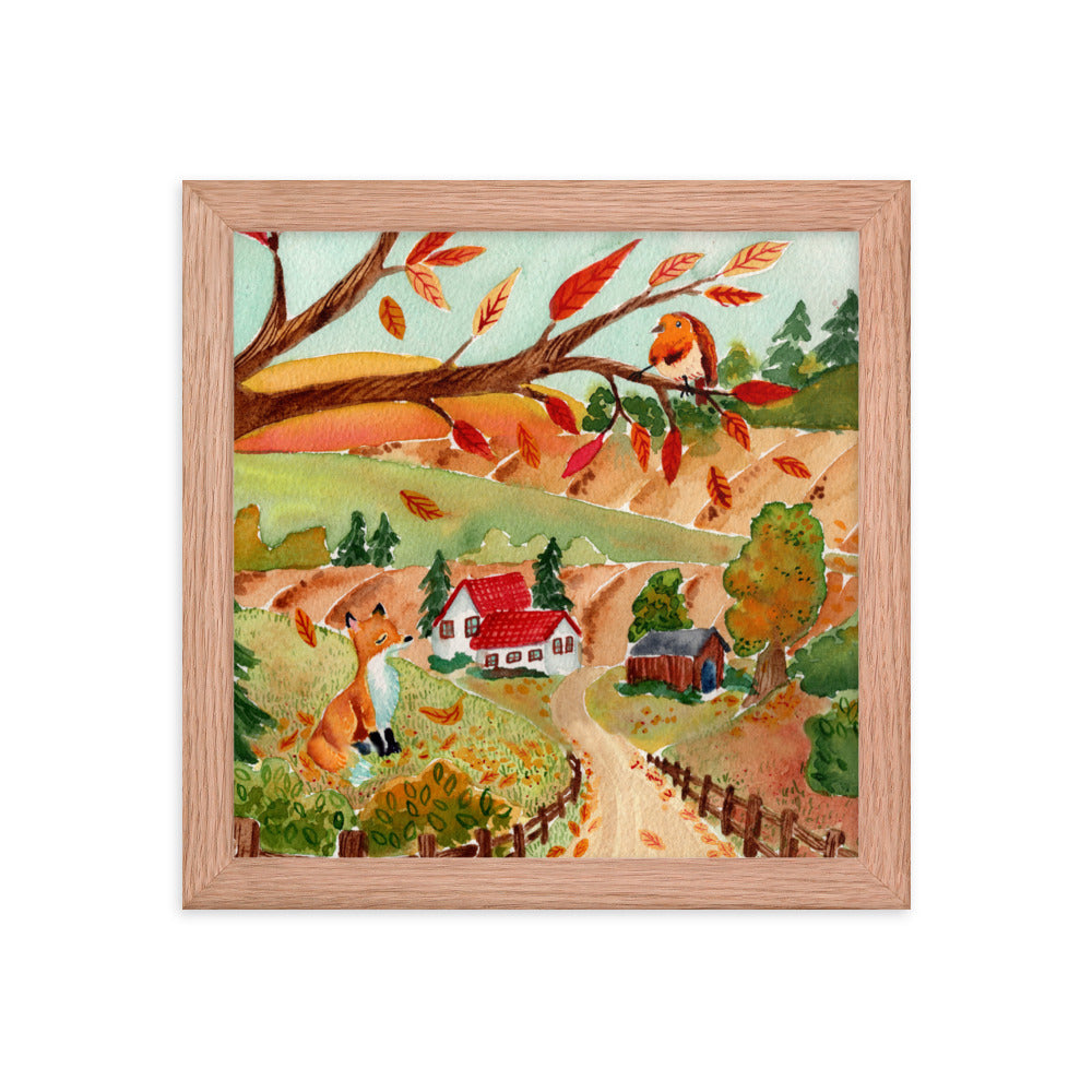 Framed poster - Autumn Scene with Fox & Robin