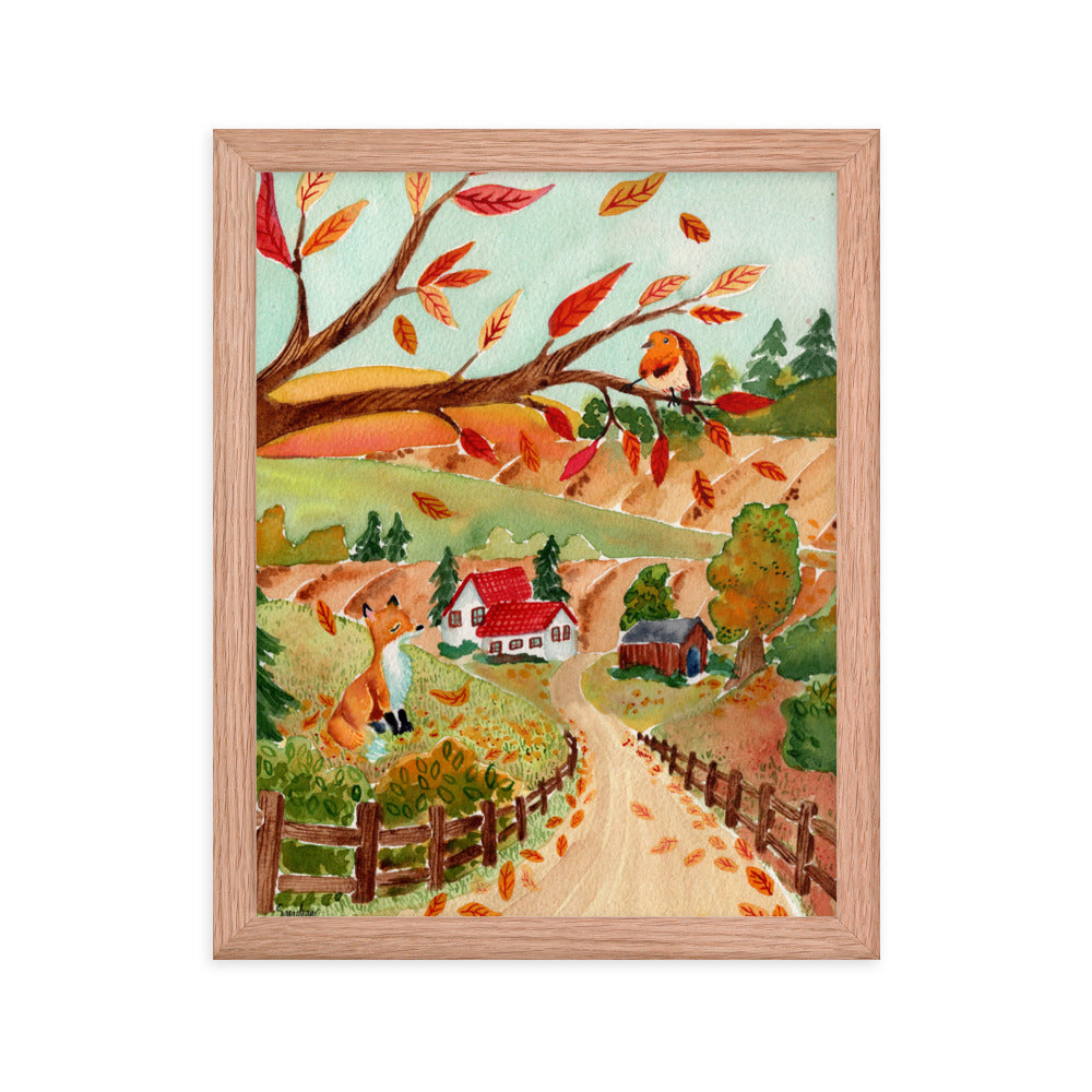 Framed poster - Autumn Scene with Fox & Robin