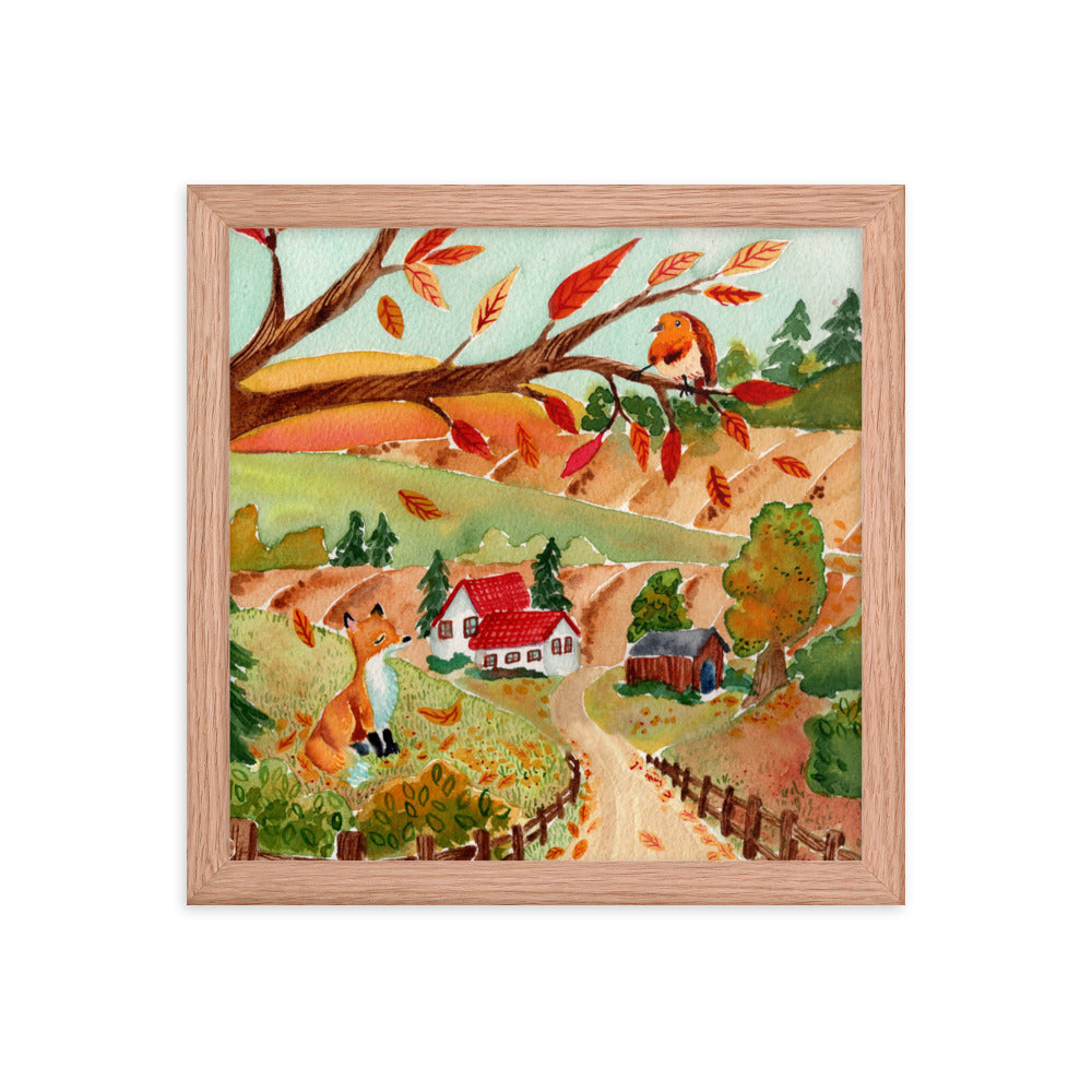 Framed poster - Autumn Scene with Fox & Robin