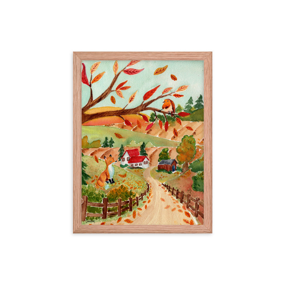 Framed poster - Autumn Scene with Fox & Robin