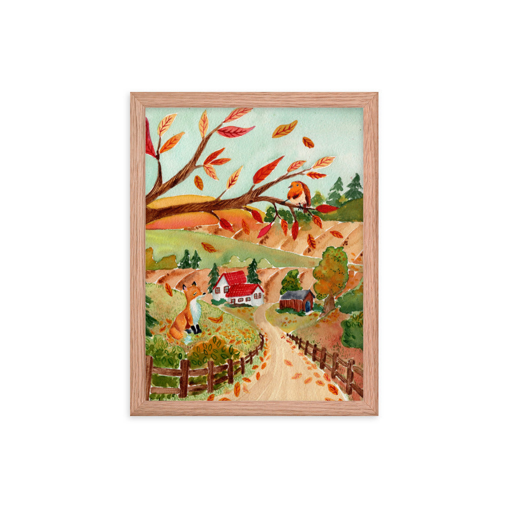 Framed poster - Autumn Scene with Fox & Robin