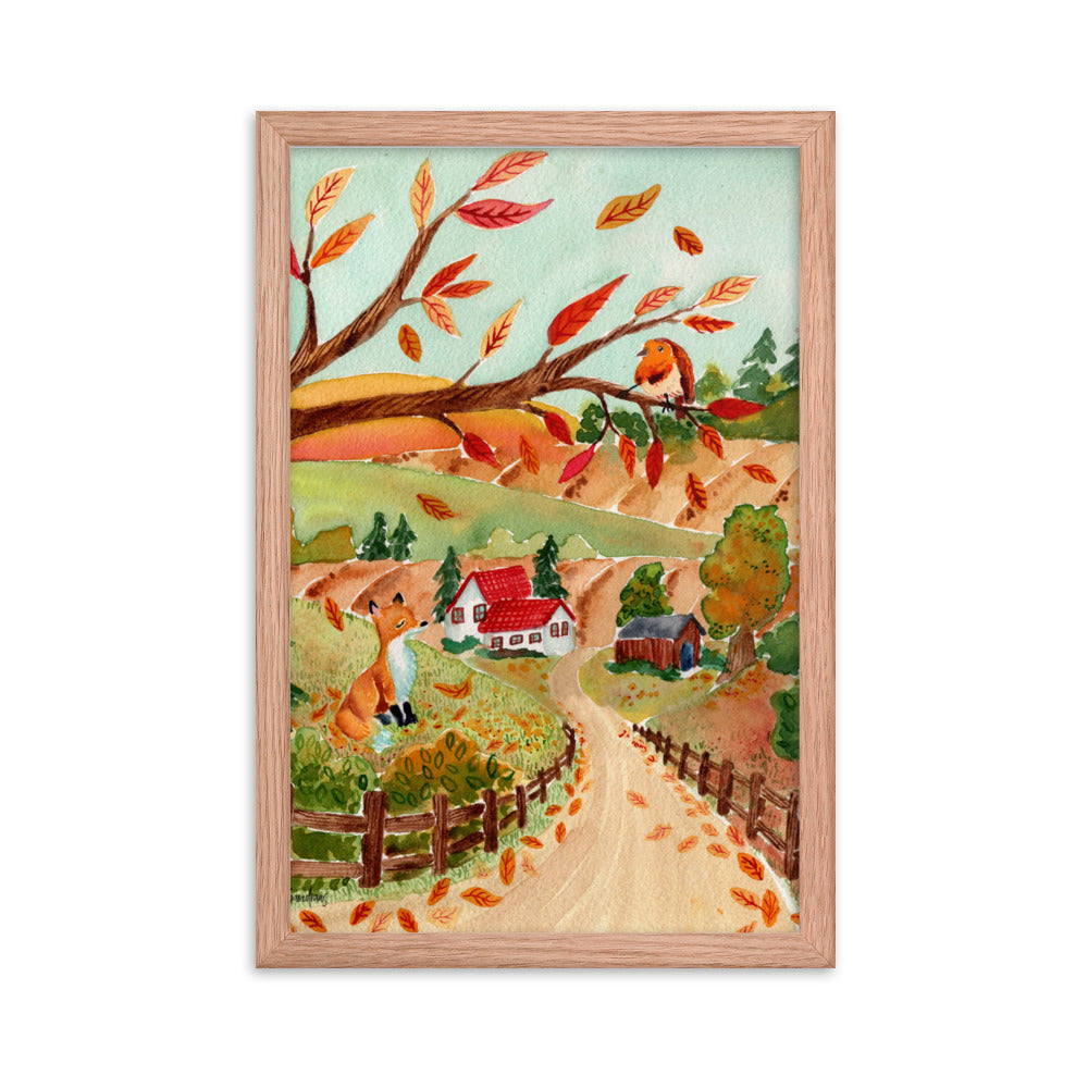 Framed poster - Autumn Scene with Fox & Robin