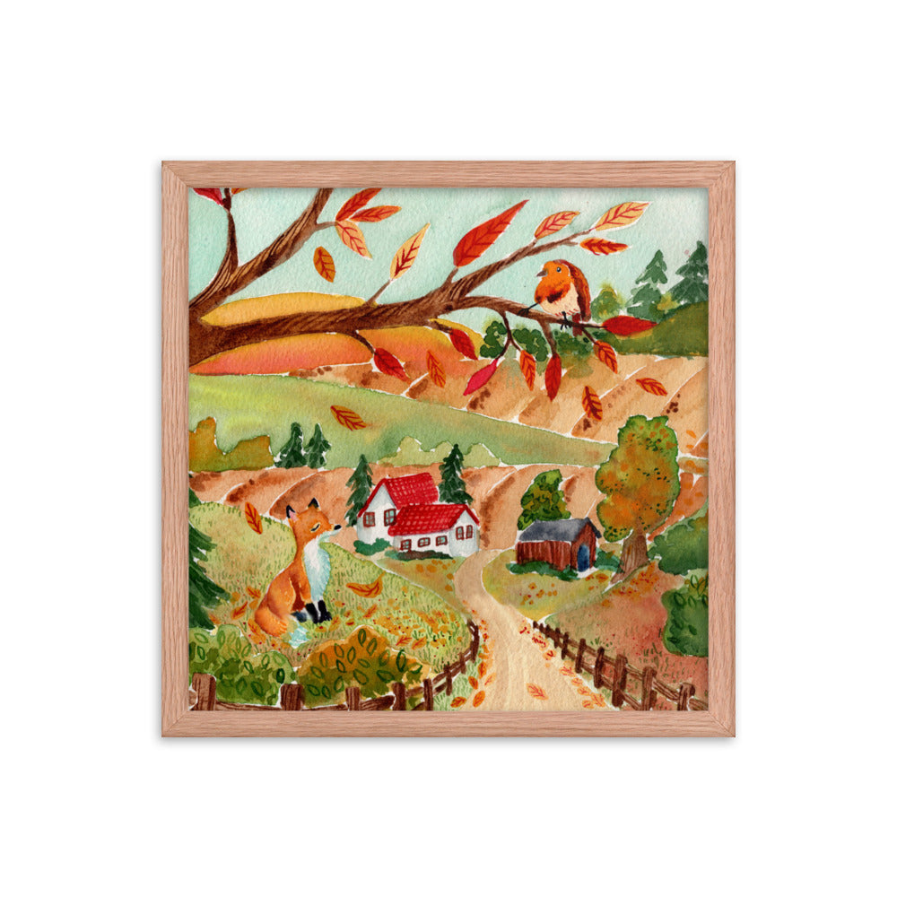 Framed poster - Autumn Scene with Fox & Robin