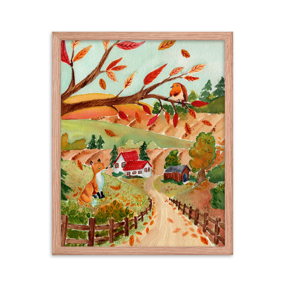 Framed poster - Autumn Scene with Fox & Robin