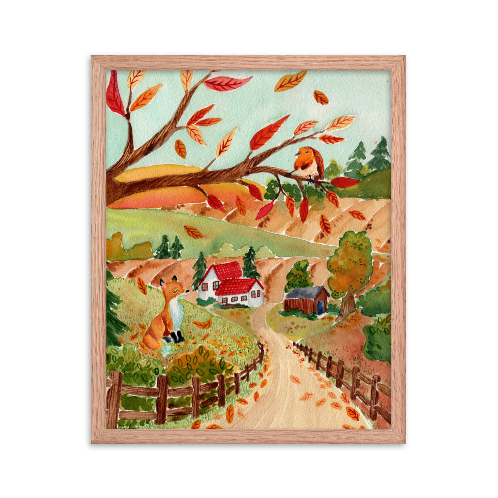 Framed poster - Autumn Scene with Fox & Robin