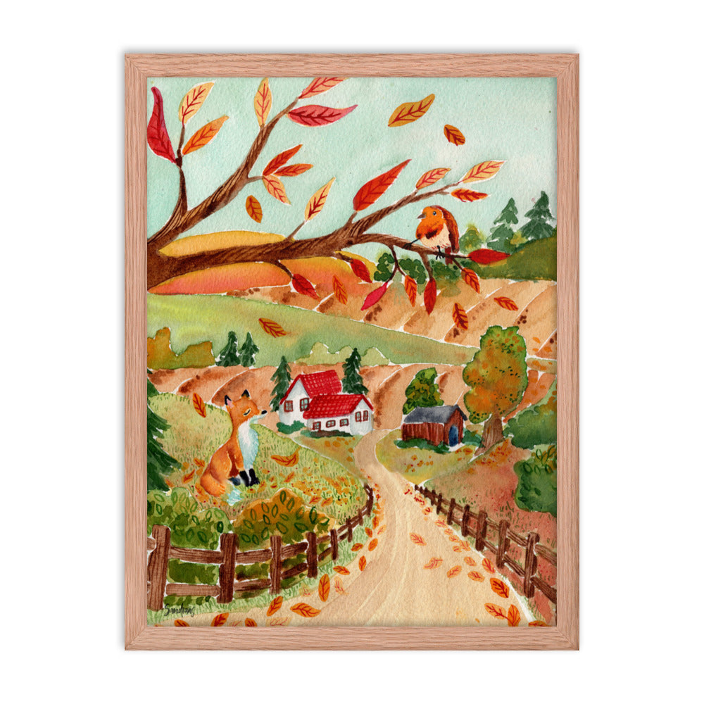 Framed poster - Autumn Scene with Fox & Robin