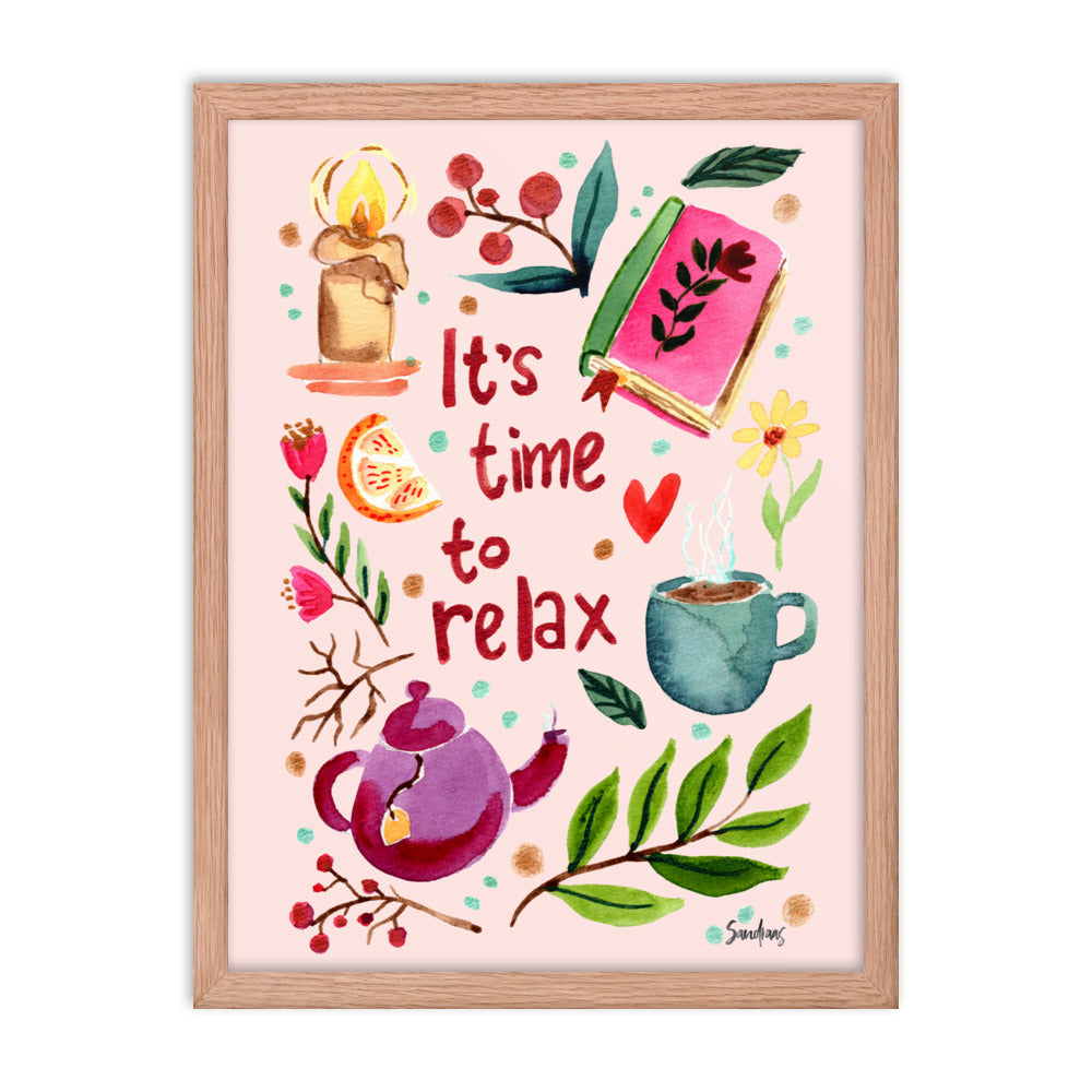 Framed poster - It's time to relax - Pink - Cozy Autumn