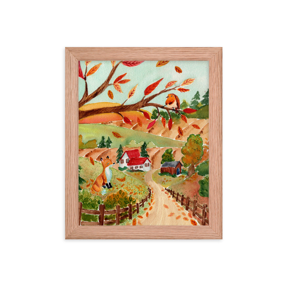 Framed poster - Autumn Scene with Fox & Robin