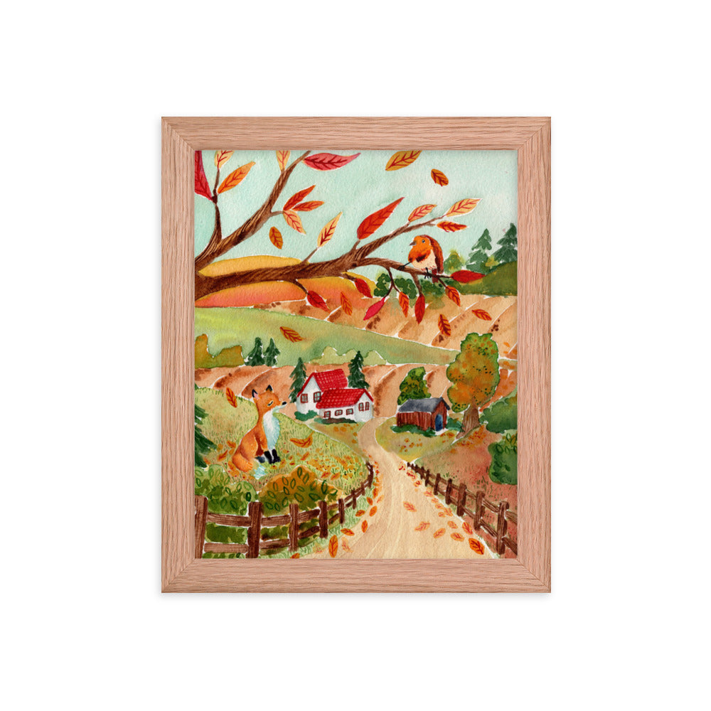 Framed poster - Autumn Scene with Fox & Robin