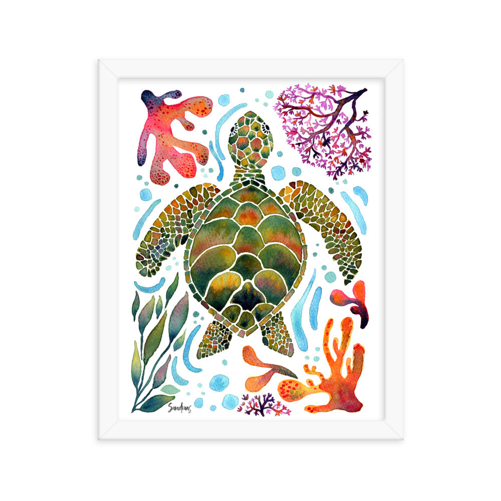 Framed poster - Turtle & Corals