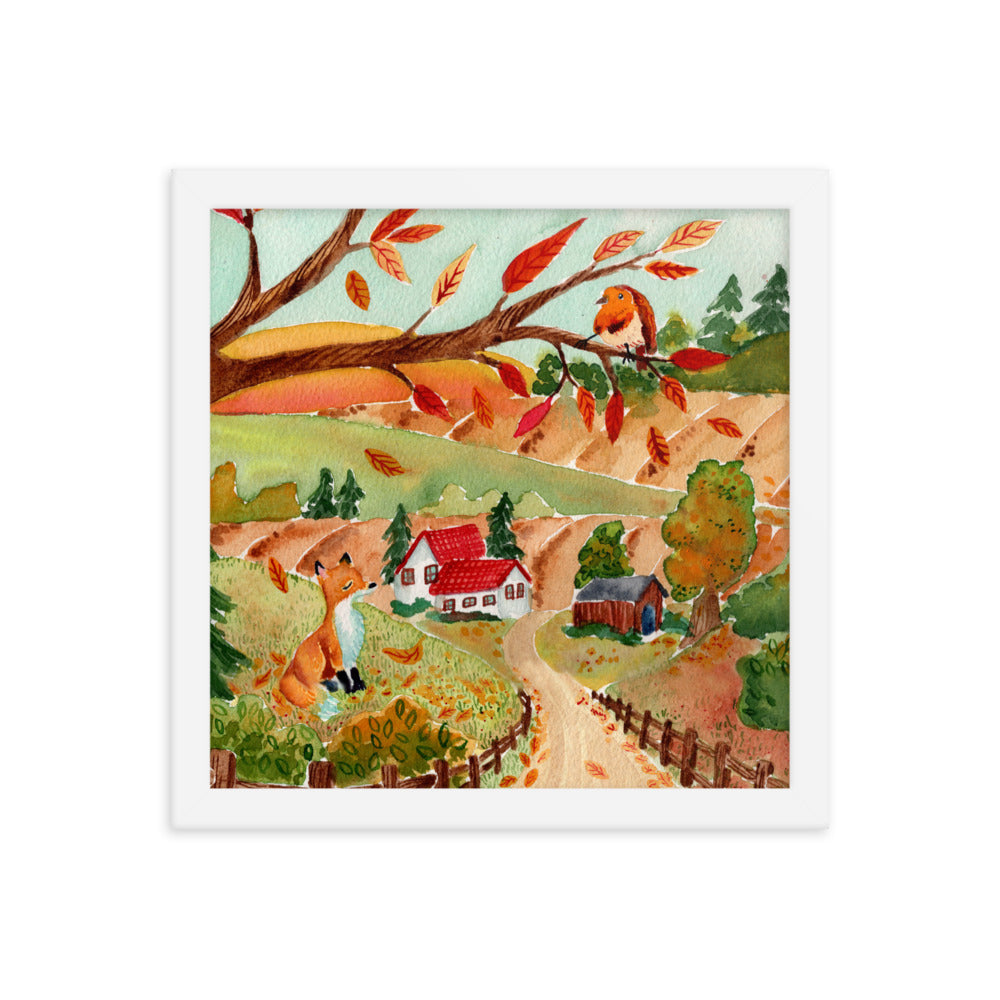 Framed poster - Autumn Scene with Fox & Robin