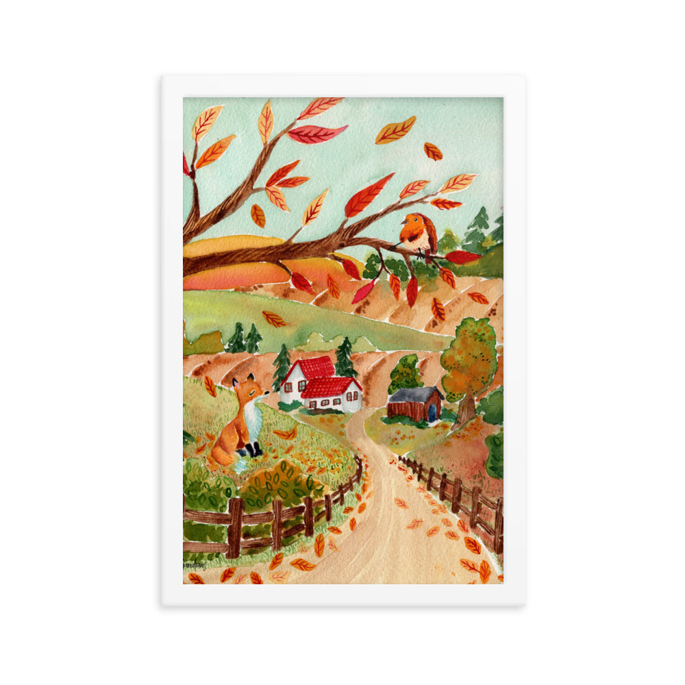 Framed poster - Autumn Scene with Fox & Robin