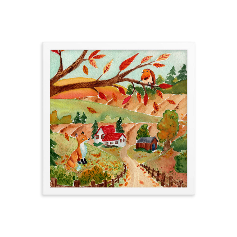 Framed poster - Autumn Scene with Fox & Robin