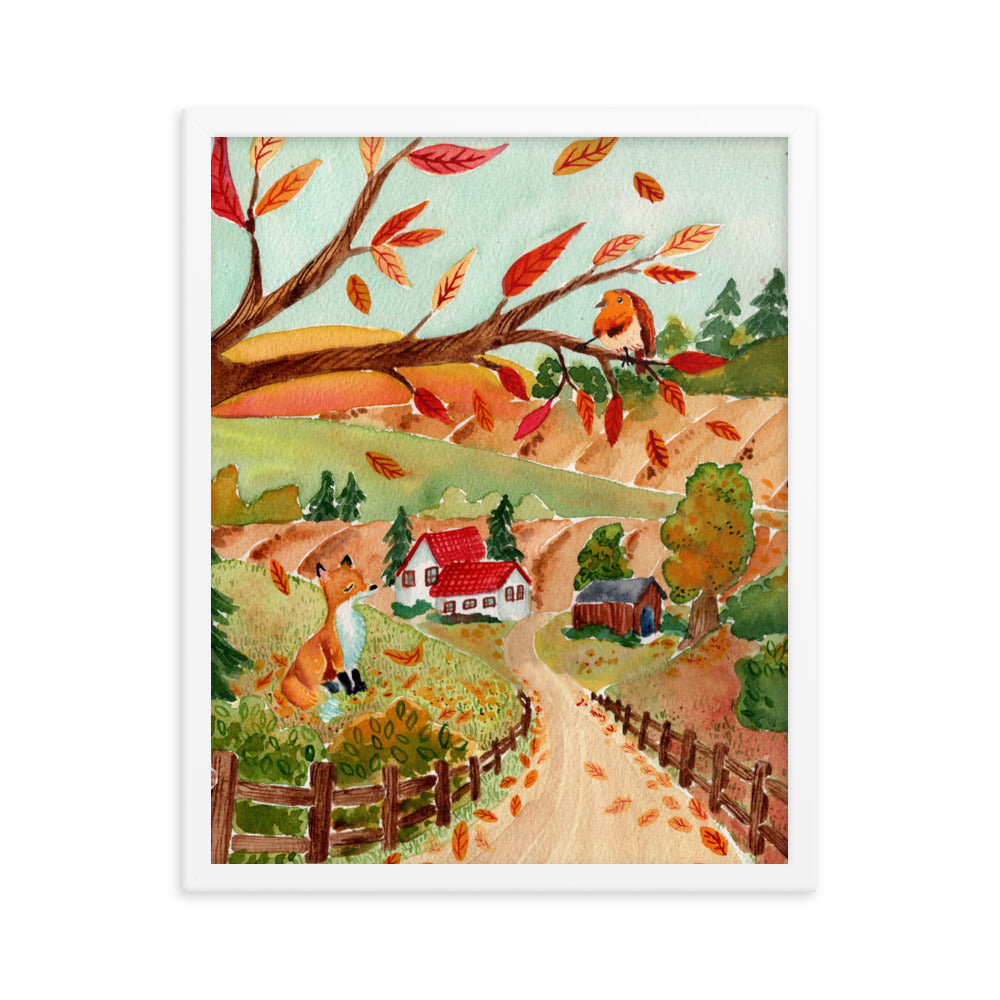 Framed poster - Autumn Scene with Fox & Robin