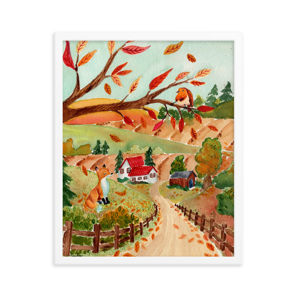 Framed poster - Autumn Scene with Fox & Robin