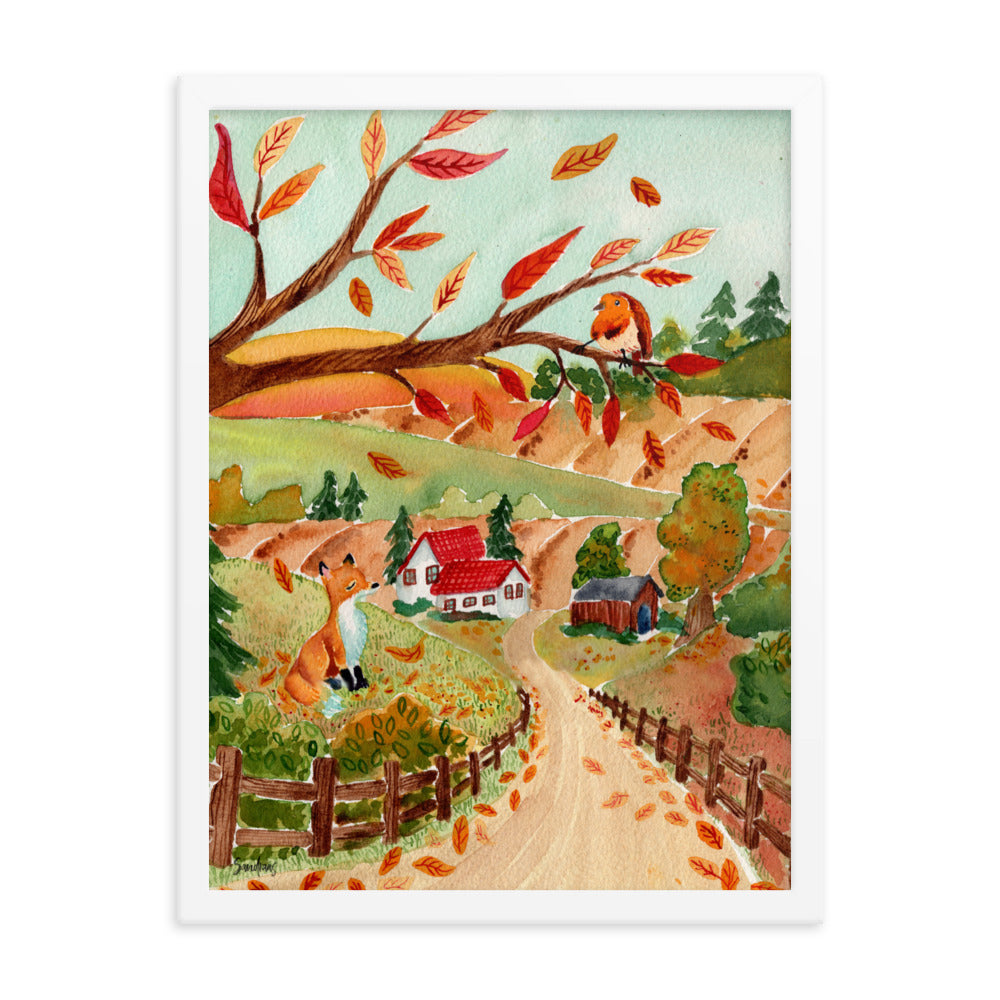 Framed poster - Autumn Scene with Fox & Robin