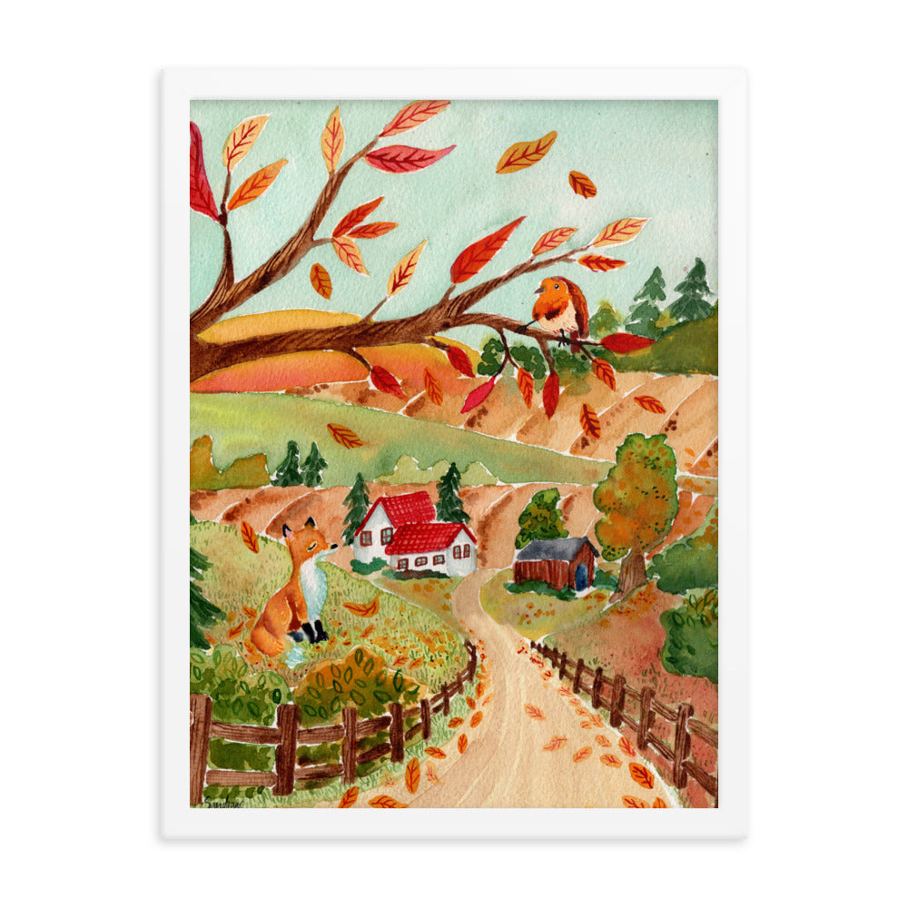 Framed poster - Autumn Scene with Fox & Robin