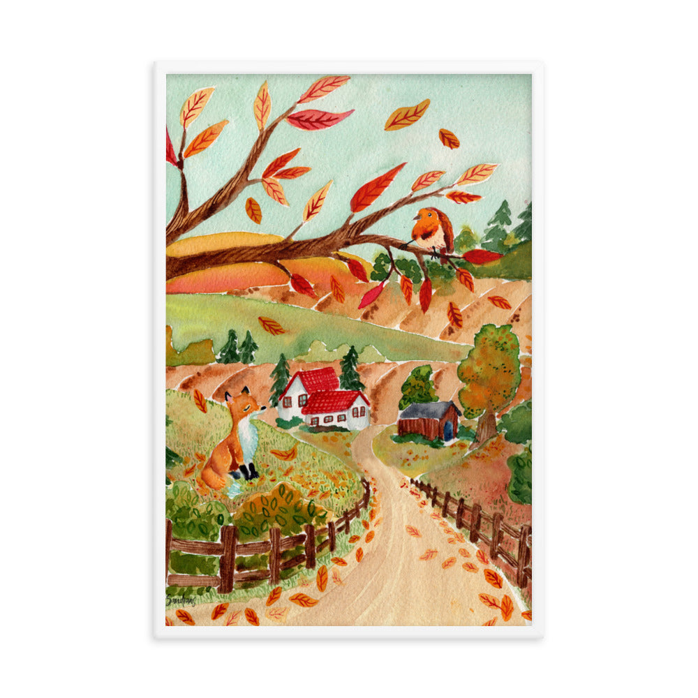 Framed poster - Autumn Scene with Fox & Robin