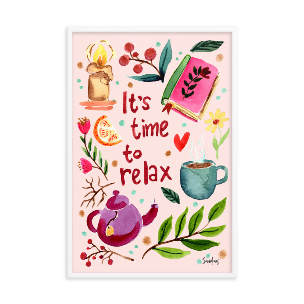 Framed poster - It's time to relax - Pink - Cozy Autumn